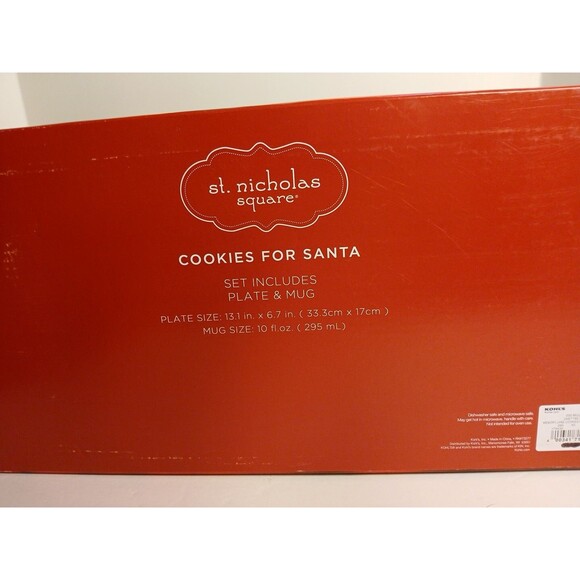 St. Nicholas Square Cookies For Santa Plate And Mug Set Red Mug Multicolor Tray - Picture 8 of 16